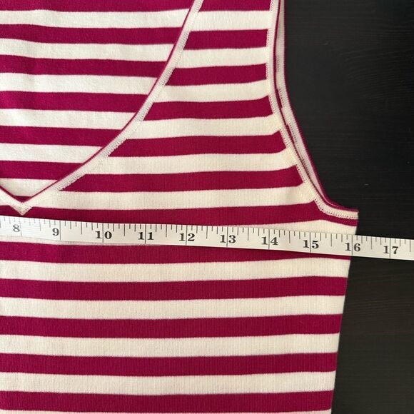 Loro Piana Tank Top Sz 46 White Fuchsia Striped Sleeveless N Neck Stretch Summer - Picture 13 of 14